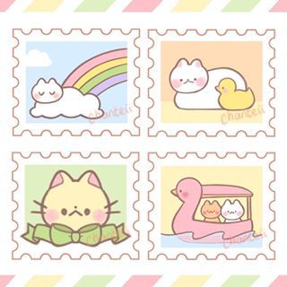 🌷Post Stamps 🌷 (1/3) Heres a look at the new stickers I have coming up! I'm super excited for these, they are 1in tall ✨ they will be cut just like a stamp and available on a sticker sheet! I'm expecting them to come in a week so please look forward to that! 😊 . . . #stamp #stickers #journaling #mail #kawaii #post #instaart #artistsoninstagram #cat #rainbow #spring #pastel #snailmail #postagestamps Cute Stickers Printable Kawaii Stamps, Kotak Bento, Pastel Png, Stamp Stickers, Sticker Inspo, Stickers Ideas, Postage Stamp Design, Paint Water, Chibi Cat