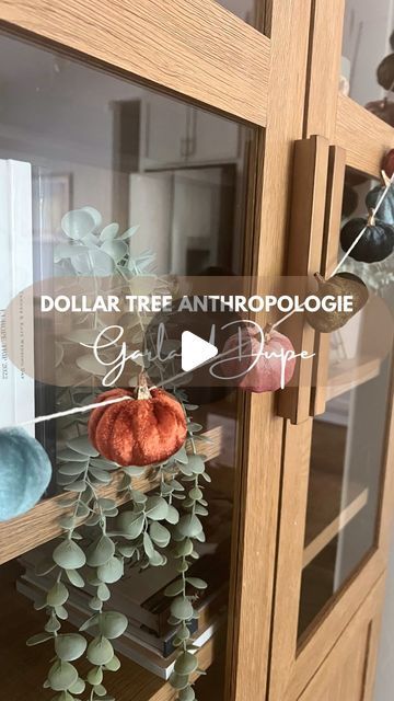 DIY + Home Renovation | Kate Banks on Instagram: "Anthropologie fall decor pumpkin garland at Dollar Tree? Yes please!! I love a good Anthro look for less!! 

These velvet pumpkin clips are fully stocked in so many Anthro-vibe colors at my Dollar Tree right now. Pop over to yours before all the good fall decor gets swooped. 

Here’s what I did to get this look for less: 

✨ Grab 5 packs of 3 velvet pumpkin clips in whatever colors you’re feeling. I felt like the pink and blue mixed into the fall colors really sold it as an Anthro piece 
✨ gently pull the clips out of the bottom of the pumpkin and peel off any hot glue left behind
✨ Cut your twine much longer than you actually want it (you’ll need extra for all the times you loop it around the pumpkin and for hanging)
✨gently lift the stem Dollar Store Fall Crafts Diy, Dollar Store Fall Decor, Dollar Tree Fall Decor Diy, Anthropologie Fall, Fall Decor Dollar Tree, Dollar Tree Fall, Pumpkin Garland, Tie A Knot, Pumpkin Fall Decor