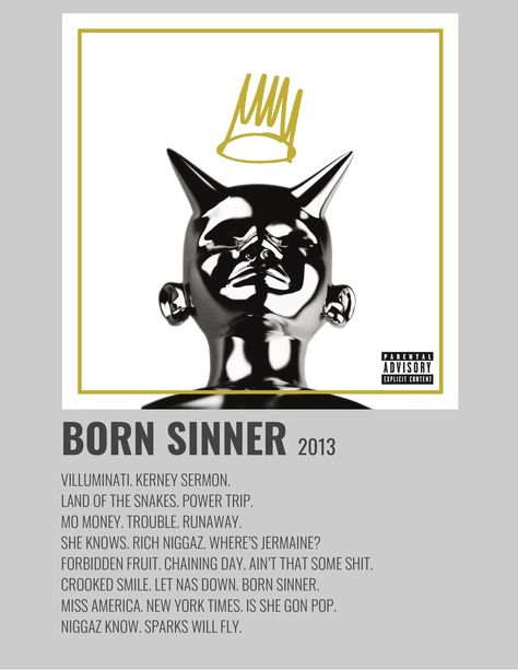 Jcole Album Poster, Jcole Album Cover, Album Covers Vinyls, Minimalist Album Covers, Born Sinner, Album Prints, Minimalist Polaroid Poster, Cole World, Artist Posters