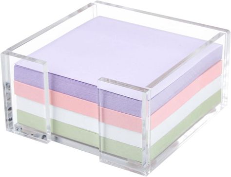 【Acrylic Sticky Note Holder】Crystal clear acrylic notepad holder is made of great quality industrial strength shatter resistant acrylic material. This ensures that your sticky note holder lasts many years. Comes with lifetime guarantee. Note: Acrylic sticky note holder is covered with a white protective film. 【Compact Size】The outer dimensions of the note pad holder are approximately 3.95''x 3.95''x 1.75''. Fits for any 3 x 3 inch post it notes Dorm Desk Organization, Acrylic Desk Accessories, Office Desk Organizer, Sticky Note Holder, Dorm Desk, Note Pad Holder, Acrylic Holders, Organized Desk Drawers, Desk Organization Office