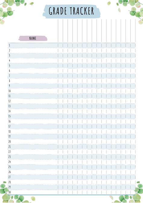 Printable grade book template in floral style for school and college teachers. Plan your units, lessons or school terms and keep track of class academic progress. One page has 30 sections for 30 students and 16 columns for each lesson.  #bestteacherplanners #teacherplanner #teacherplannerprintable #planning #2020 Grading Sheets For Teachers, Gradebook Template, Grade Book Printable, Templates For School, Style For School, Printable Teacher Planner, Grade Book Template, Teacher Grade Book, Grade Tracker