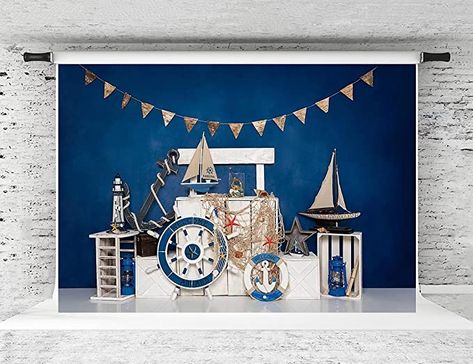 Nautical Backdrop, Birthday Party Summer, Summer Sailing, Sailing Photography, Backdrop For Birthday Party, Backdrop For Birthday, Anchor Decor, Glitter Balloons, Photo Zone