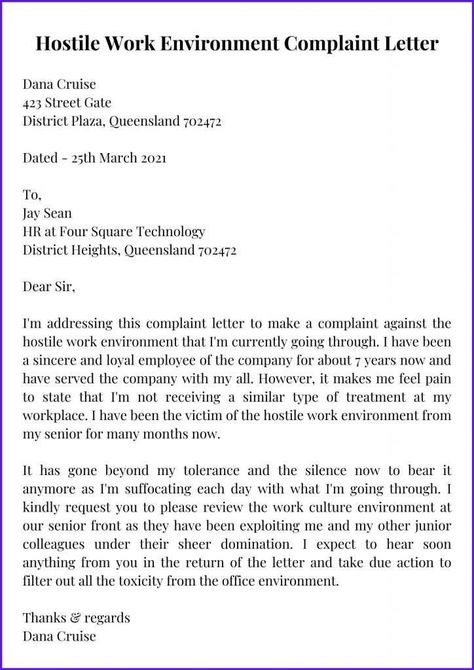 Letter Of Complaint Sample, Resignation Letter From Toxic Job, Hostile Work Environment Quotes, Eeoc Complaint, Complaint Letter Sample, Professional Responses, Letter Of Complaint, Work Environment Quotes, Work Issues