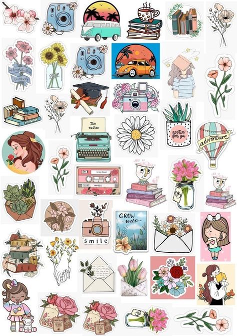 Sticker Art Ideas, Art Aesthetic Vintage, Free Printable Sticker, Vintage Aesthetic Stickers Printables, Art Ideas Easy, Vintage Paper Printable, Vintage Scrapbook Paper, Sticker Design Inspiration, Desain Buklet