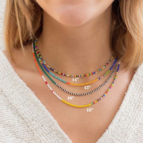 Colorful Seed Bead Necklace | Dee Ruel Jewelry Sead Bead Necklace, Simple Beaded Necklaces, Petite Jewelry, Layered Beaded Necklaces, Beaded Necklace Designs, Beaded Necklace Diy, Handmade Jewelry Tutorials, Necklace Craft, Seed Bead Necklace