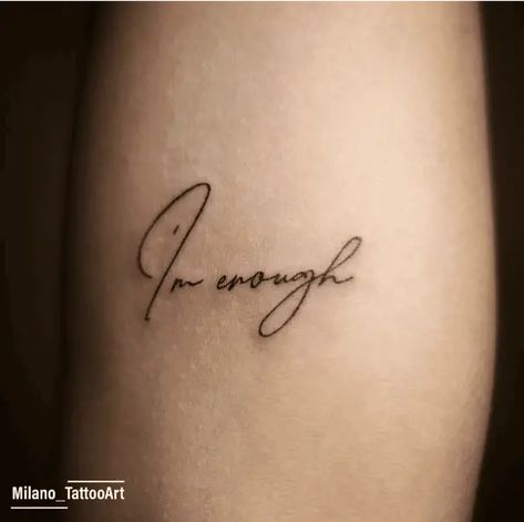 Embrace self-love and empowerment with these inspiring "I Am Enough" tattoo ideas. Let your ink remind you of your worth every day. #tattooideas #selflove #empowerment #inkedlife Enough Hand Tattoo, Tattoos I Am Enough Symbol, I Can Do It Tattoo, Women’s Empowerment Tattoos, Self-love Tattoo Ideas Women, Tattoo Ideas For Self Healing, You’ve Got This Tattoo, Post Breakup Tattoos, Tattoo For Healing And Growth