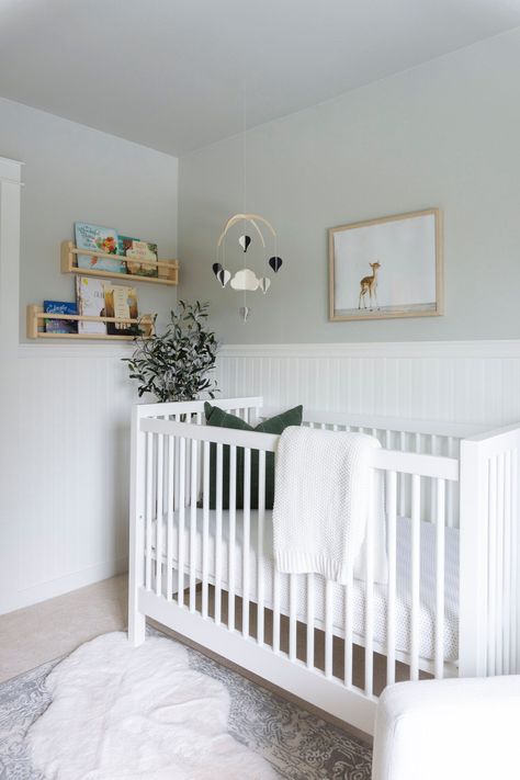 Dado Rail Nursery, Serene Nursery, Gender Neutral Nursery Colors, Simple Nursery, Small Nurseries, Nursery Room Design, Baby Room Inspiration, Baby Boy Room Nursery, Nursery Room Inspiration