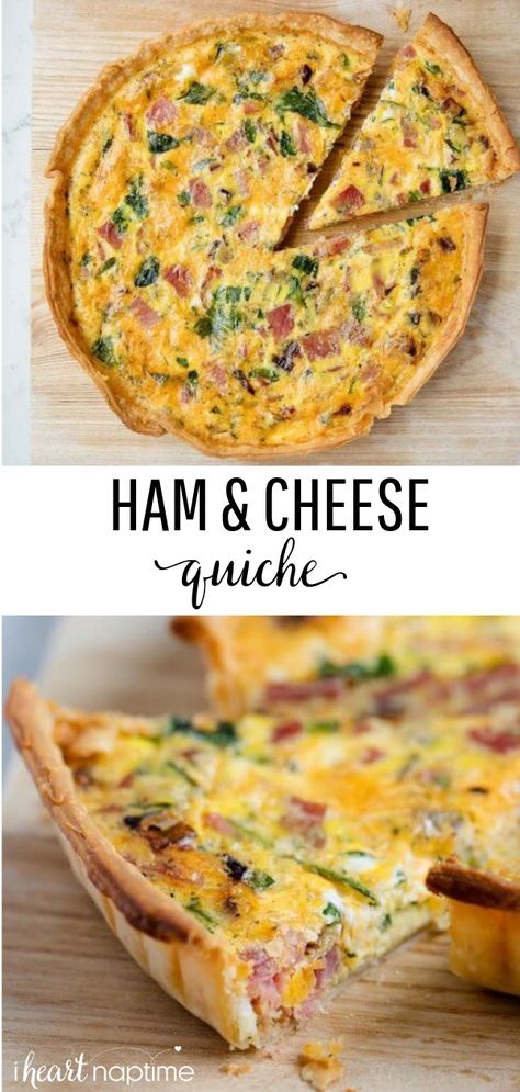 Ham Swiss Spinach Quiche, Best Ham Quiche Recipes, Ham And Brocolli Quiche, Quiche Ham Broccoli Cheese, Quiche Without Heavy Cream, Breakfast Egg Pie, Ham And Mushroom Quiche Recipes, Ham And Onion Quiche, Breakfast Using Pie Crust