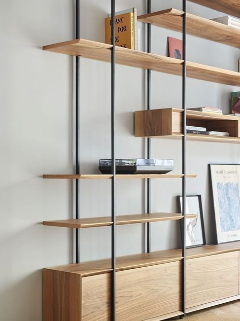 Small Office Design Interior, Industrial Office Design, Bookshelves In Living Room, Home Hall Design, Shelving Design, Home Library Design, Modular Shelving, Hall Design, Shelving Systems