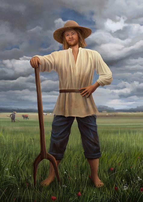 Medieval peasant in the fields by Aleksandra Mokrzycka on ArtStation Medieval Peasant Art, Peasant Fantasy Art, Peasant Character Design, Dnd Peasant, Peasant Drawing, Peasant Art, Medieval Peasant, Boy Drawing, Medieval Clothing