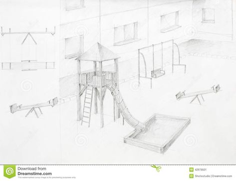 Playground Sketch, Architectural Perspective, Children Playground, Kids Playground, Hand Illustration, Ghost Chair, Drawing Sketches, Stock Illustration, Sketch