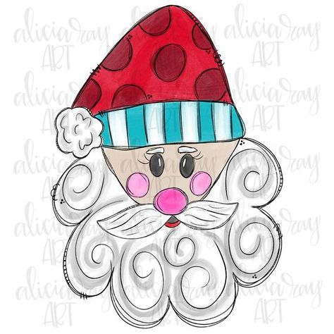 Cute Santa Painting, Whimsical Christmas Art Free Printable, Santa Faces To Paint Simple, Painted Santa Faces On Wood, Whimsical Santa Painting, Santa Doodle, Whimsical Christmas Art, Merry Christmas Drawing, Whimsical Santa