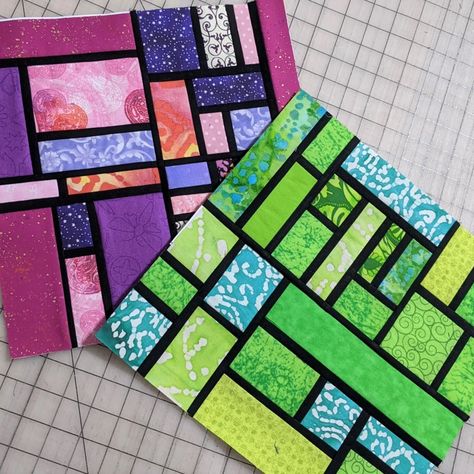 Two Blocks, Stained Glass Quilt, Quilt Square Patterns, Making Stained Glass, Batik Quilts, Quilt Projects, Patchwork Quilt Patterns, Paper Piecing Patterns, Foundation Paper Piecing