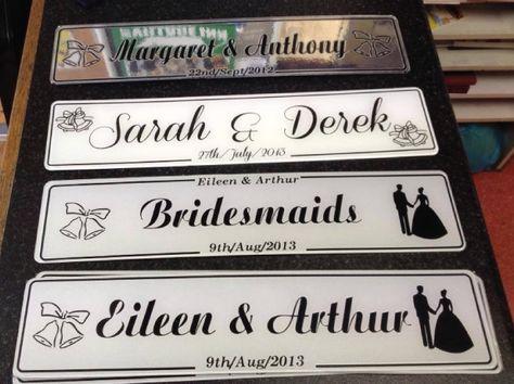 Unique wedding car number plates, any text & design you want. Only €15 per plate, order from bigdaysigns.com Wedding Name Plate Design, Marriage Name Board, Hallmarked Nameplate Jewelry For Wedding, Car Plates Decoration, Wedding Nameplate, License Plate Wedding Dacor, Car Number Plates Design, Number Plate Design, Car Number Plates