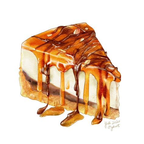 851 Likes, 18 Comments - Yidi | Illustrator (@ydxart) on Instagram: “[69/100] Turtle Cheesecake for my next digital painting practice piece 🍫 been a little MIA lately…” Food Art Drawing Illustration, Art Food Drawing, Cheesecake Painting, Cheesecake Drawing, Cheesecake Illustration, Cheesecake Art, Desserts Drawing, Food Art Painting, Turtle Cheesecake