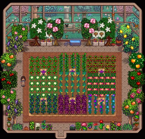 Stardew Greenhouse, Stardew Valley Greenhouse, Cosy Gaming, Stardew Ideas, Stardew Farm, Stardew Farms, Farmer Life, Stardew Valley Layout, Stardew Valley Tips