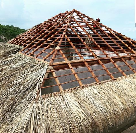 Straw Roof, Outdoor Tiki Bar, Bamboo Roof, Architecture Design Presentation, Bamboo Building, Bamboo House Design, Outdoor Restaurant Design, Mud House, Bamboo Structure