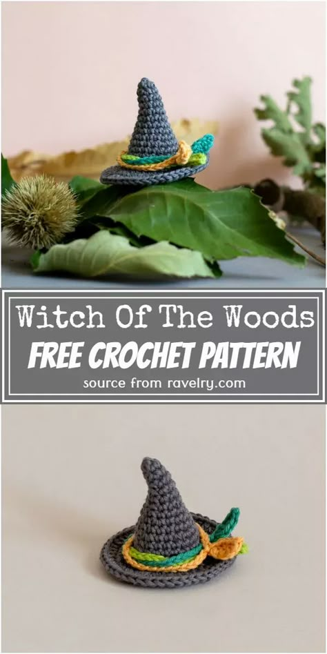 Witch Of The Woods, Witch Crochet, Crochet Witch, Witches Hats, Hat Patterns Free, Halloween Crochet Patterns, Crochet Fall, Beginner Crochet, Crochet Bookmarks