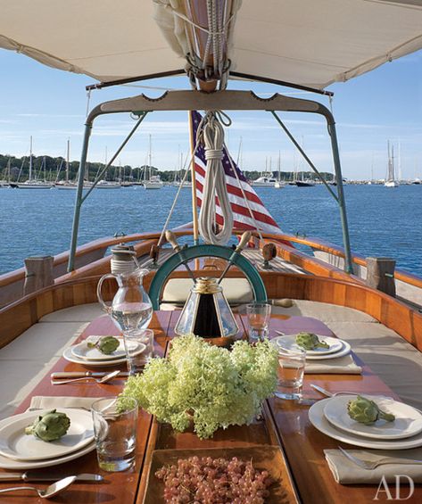 boat dining Yacht Life, Luxury Yachts, Catamaran, Architectural Digest, Coastal Living, The Table, Beach Life, The Hamptons, Life Is Good