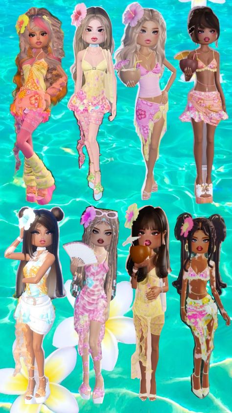 dti tropical outfits Dti Beach Day Outfits, Dti Tropical Theme Outfit, Dti Outfits Holiday Break, Dti Theme Spring Break, Dti Tropical Idea, Tropical Dress To Impress Outfit, Tropical Dti Outfit, Tropical Dress To Impress, Animated Dress