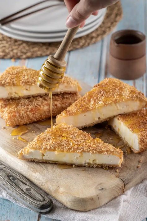 Cheese Saganaki: Fried Feta Cheese - Chef's Pencil Fried Feta Cheese, Shrimp Saganaki Recipe, Greek Fried Cheese, Fried Feta, Saganaki Recipe, Greek Recipe, Greek Cheese, Fried Cheese, Vegetarian Breakfast Recipes