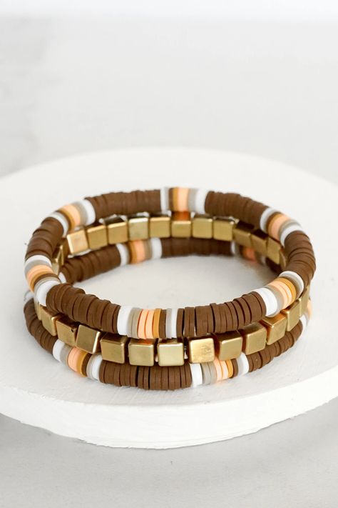 Autumn Heishi Bracelets, Bracelet Homme Perle Heishi, Brown Heishi Bracelet, Bracelet Perle Heishi Homme, Brown Clay Bead Bracelet Ideas, Brown Beads Bracelet, Bracelet Heishi Homme, Brown Bracelet Ideas, Brown Clay Bead Bracelet