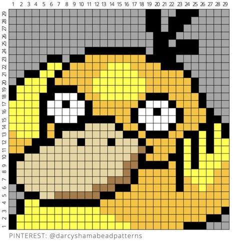 Psyduck Pattern #psyduck #golduck #pokémon #hamabeads #hamabeadpattern #perlerbeads #perler #pixel #pixelart #pyssla #fusebeads 32x32 Pixel Art Grid, Pokemon Cross Stitch, Pixel Art Pokemon, Graph Crochet, Easy Pixel Art, Pixel Art Templates, Pixel Drawing, Hama Bead, Pixel Crochet