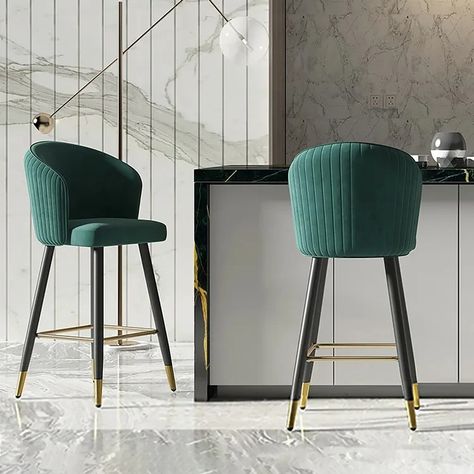 Green Bar Height Bar Stool Tufted Upholstered Velvet Bar Stool Footrest Green Bar Stools, Gray Counter, Island Stools, Bar Stools Kitchen Island, Green Bar, Bar Stools With Backs, Stools With Backs, Counter Height Bar, Counter Chairs