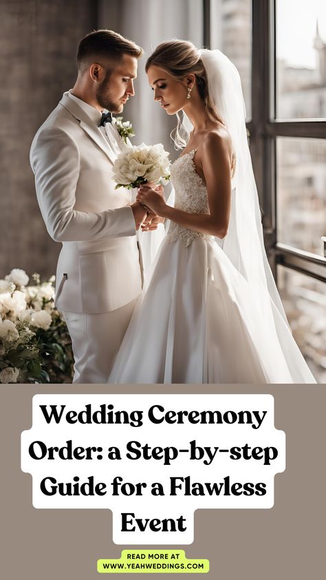 A wedding couple in their perfect wedding ceremony order. Wedding Ceremony Step By Step, Stand Up Wedding Ceremony, Wedding Ceremony List, Wedding Ceremony Schedule, Wedding Order Of Ceremony, Traditional Wedding Ceremony Order, Wedding Ceremony Order Of Events, Ceremony Checklist, Ceremony Order Of Events