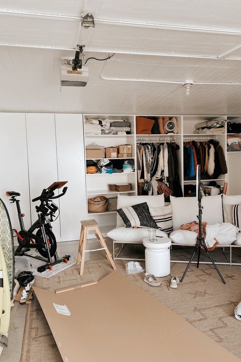 Surf Shack Update: How we Maximized Space and Created Tons of Extra Storage in our Garage with IKEA PAX Wardrobes — Blanco Bungalow Pax Wardrobe Garage Storage, Pax Garage Storage, Ikea Pax Garage, Ikea Garage Storage, Old Shelves, Organization Goals, Garage Storage Inspiration, Pax System, Cement Floors