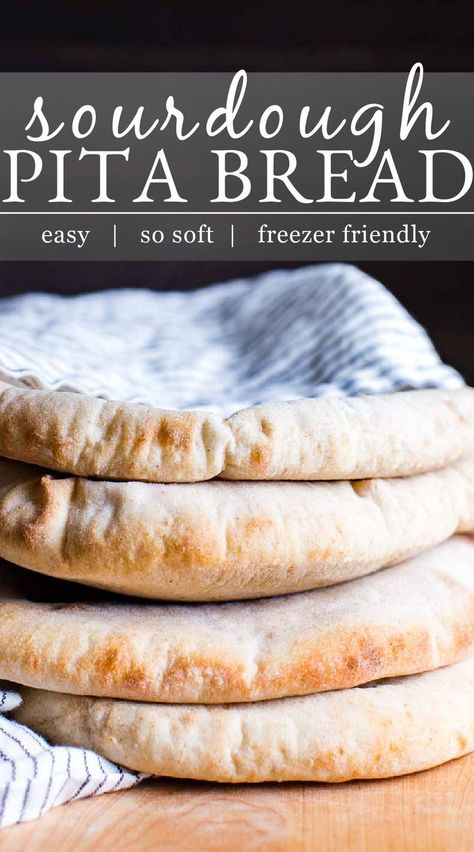 Four sourdough pita bread stacked tall. Sourdough Pita Bread, Sourdough Pita, Pane Pita, Homemade Pita, Homemade Pita Bread, Pita Bread Recipe, Sourdough Starter Discard Recipe, Sourdough Starter Recipe, Naan Recipe