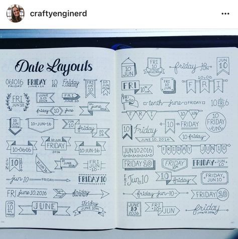 Date layouts bujo Bullet Journal Headers, Dot Journals, Planner Inspiration, Bujo Inspiration, Bullet Journal Spread, Bullet Journal Layout, Bullet Journal Inspo, Journal Layout, Bullet Journal Doodles