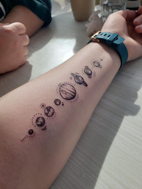 Solar System Tattoo, Rose Tattoos For Women, Planet Tattoos, Galaxy Tattoo, Muster Tattoos, Ithaca Ny, Space Tattoo, Classy Tattoos, Body Modification