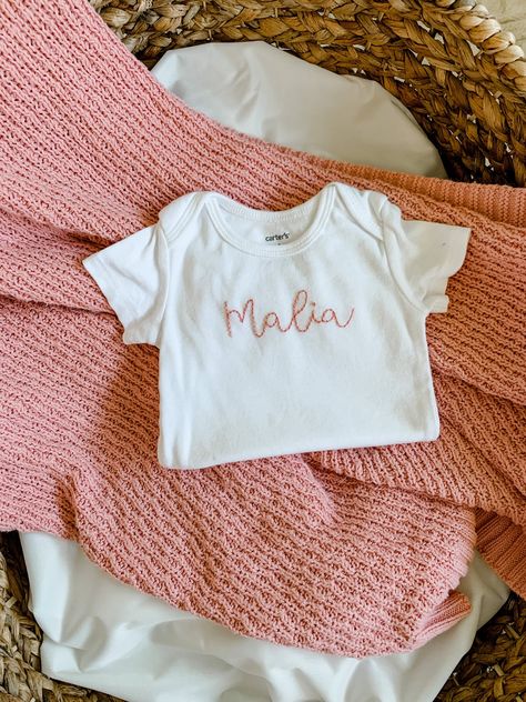 Custom Hand-Embroidered Baby Bodysuit I Hand Stitched Newborn Onesie with Name, Personalized Baby Handmade Gift Onesie, Coming Home Outfit Embroidered Onesie, Announcement Onesie, Personalized Clothing, Newborn Bodysuit, South Haven, Personalized Onesie, Newborn Onesies, Newborn Outfit, Coming Home Outfit