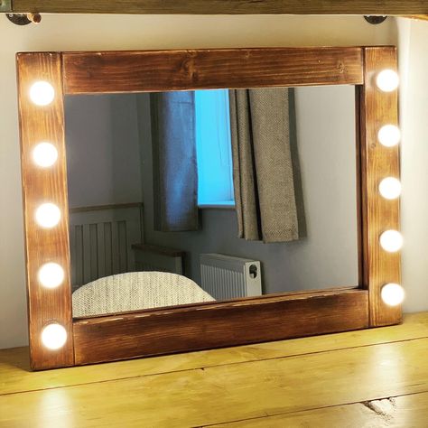 Diy Hollywood Vanity Mirror, Wooden Vanity Mirror With Lights, Diy Mirror Frame With Lights, Diy Hollywood Mirror, Mirror With Lights Diy, Diy Vanity Mirror With Lights, Photo Walls Bedroom, Diy Vanity Mirror, Led Vanity Mirror