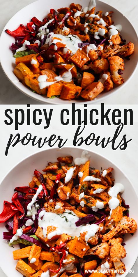 Spicy Chicken Bowls Healthy, Spicy Chicken And Sweet Potato Meal Prep, Healthy Chicken Dinner Low Calorie, Meal Prep Chicken Bowls Healthy, Chicken Bowls Sweet Potato, Spicy Lunch Recipes, Easy Meal Prep For Dinner, Healthy Spicy Chicken, Spicy Chicken Meal Prep