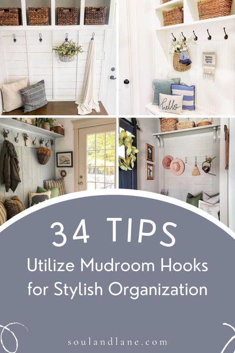 Elevate the functionality and aesthetics of your mudroom with creative hook solutions. Hooks are indispensable tools for keeping your entryway tidy and accessible. Explore innovative ideas for incorporating hooks into your mudroom design, whether it's through a bespoke hook wall for a personalized touch or utilizing hidden spaces for extra storage. Tips on choosing the right style and material will help you create a mudroom that’s both practical and stylish, ensuring everything has its place fro Entryway With Wall Hooks, Mud Room Coat Hook Ideas, Mud Room Hook Wall, Mudroom Wall Decor, Entryway Hook Ideas, Hooks For Mudroom, Wall Hooks Entryway, Mudroom Hooks, White Coat Rack