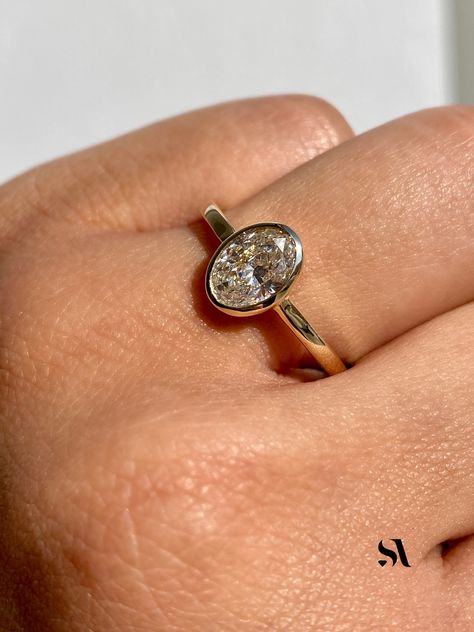 Horizontal Bezel Engagement Ring, Wedding Rings Bezel, Gold Beveled Engagement Ring, Oval Bezel Engagement Ring Silver, Beveled Ring Engagement, Chunky Oval Engagement Ring, Bezel Set Oval Diamond Ring, Bezel Set Engagement Ring White Gold, Bezel Set Engagement Ring Silver