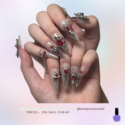 Press-on nail 01 - AMONAIL's Ko-fi Shop - Ko-fi ❤️ Where creators get support from fans through donations, memberships, shop sales and more! The original 'Buy Me a Coffee' Page. Ongles Goth, Nails Unique, Fake Nails Long, Long Stiletto, Ombre Acrylic Nails, Nagel Tips, Goth Nails, Nice Nails, Nail Remover