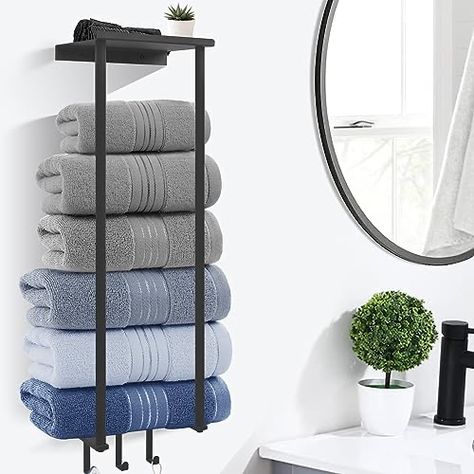 Towel Rack For Small Bathroom, Metal Towel Racks, Wall Towel Racks, Bath Towel Racks, Bathroom Towel Storage, Wall Mounted Towel Rack, Towel Shelf, Towel Organization, How To Roll Towels