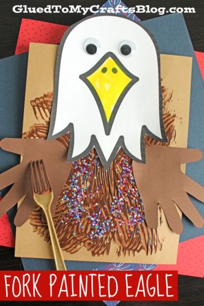 Fork Painted Eagle Craft Idea For Kids - Glued To My Crafts Bald Eagle Crafts For Kids, America Crafts Preschool, Eagle Crafts For Kids, Statue Of Liberty Crafts For Kids, E Is For Eagle, July Season, Eagle Craft, Montessori Curriculum, Veterans Day Activities