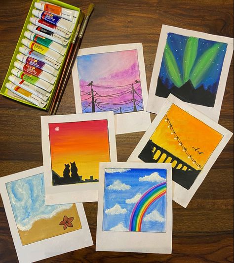 #aesthetic #polaroidpainting Aesthetic Polaroid Painting, Polaroid Painting, Polaroid Diy, Postal Card, Boho Crafts, Boho Crafts Diy, Creative Bookmarks, Easy Canvas, Easy Canvas Art