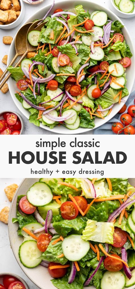 Classic House Salad Recipe American Recipes, House Salad Recipe, Low Calorie Recipes Easy, Chef Salad Recipes, Delicious Food Recipes, Most Delicious Food, Side Salad Recipes, Classic Salad, House Salad