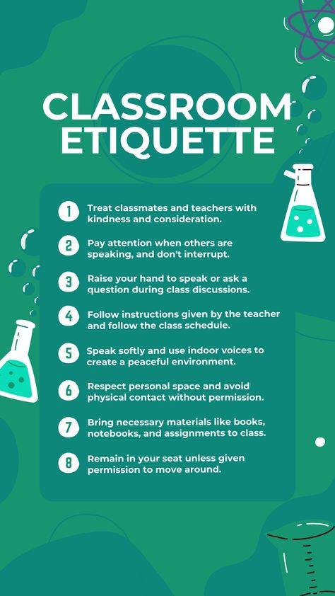 Essential Classroom Etiquette for Children Good Manners Chart, Illustrative Poster, Classroom Etiquette, Manners Chart, Etiquette Classes, Tuition Centre, Creative Class, English Classroom, Classroom Rules