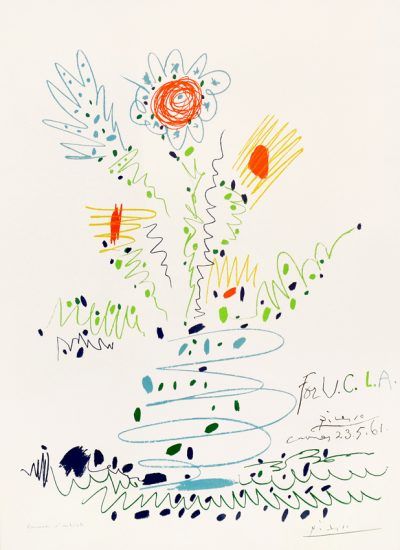 Pablo Picasso Lithograph, Fleurs (For U.C.L.A), Flowers for UCLA, 1961 Flowers For U, Picasso Flowers, Cubism Picasso, Picasso Drawing, Pablo Picasso Art, Picasso Paintings, Spanish Painters, Picasso Art, Summer Bouquet