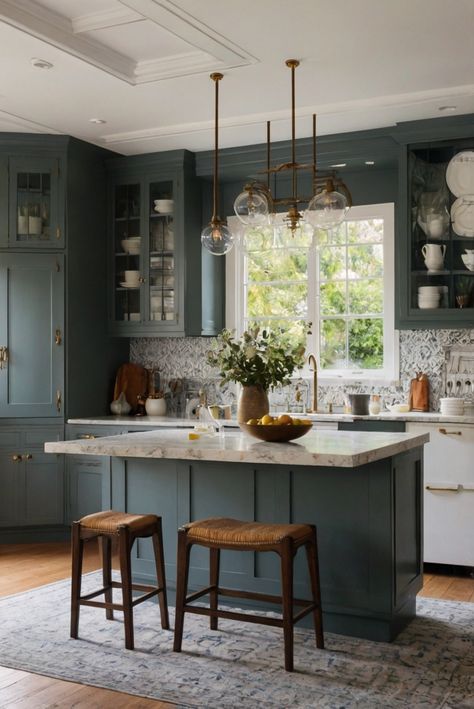 kitchen island color scheme, kitchen island paint colors, kitchen island design ideas, island kitchen design Colored Island Kitchen, Painted Island Kitchen, Best Paint Colors For Kitchen, Teal Island, Paint Colors For Kitchen, Blue Green Kitchen, Painted Kitchen Island, Painted Island, Green Kitchen Island