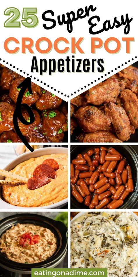 Crockpot Superbowl Party Food, Easy Slow Cooker Appetizers, East Appetizers Crowd, Easy Crockpot Snacks For A Party, Crock Pot Super Bowl Food, Super Bowl Dips Crock Pot, Crock Pot Ideas For Party, Mini Crockpot Appetizers, Crock Pot Crowd Pleasers