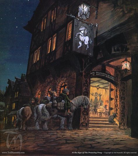 Ted Nasmith, Taverna Medieval, Fantasy Inn, Prancing Pony, Fantasy Locations, Minas Tirith, Fantasy Realm, John Howe, Tolkien Art