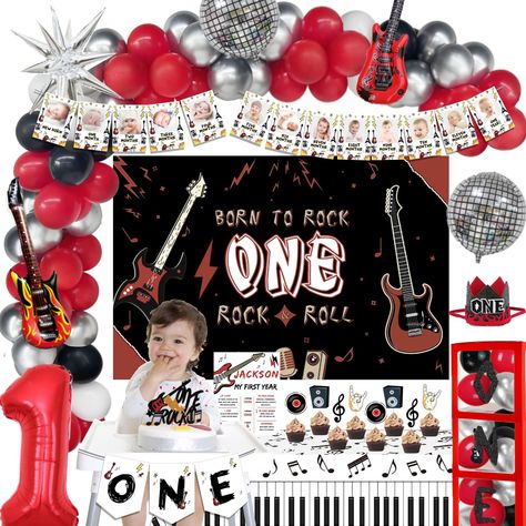 PRICES MAY VARY. 🎵 ROCK AND ROLL👅 - If the birthday person is a rock music obsession, pick me! Because this wild “one rocks 1st birthday” decorations kit is for a little musician! Our decorations are full of awesome rock and roll details that definitely create an exciting vibe! All the guests will cheer like fans. Are you ready to rock? 🎸 ONE ROCKS 1ST BIRTHDAY DECORATIONS INCLUDES - 65 x 12’’ latex balloons | 29 x 5’’ latex balloons | 6 x foil balloons | 1 x backdrop | 2 x banners | 1 x tabl Backdrop Balloon Garland, Born To Rock, Backdrop Balloon, Music Obsession, Balloon Box, 1st Birthday Themes, 1st Birthday Decorations, Balloon Banner, Black Balloons