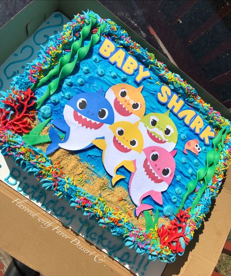 Baby Shark Sheet Cake, Shark Sheet Cake, Baby Shark Birthday Cake, Birthday Party For Boys, Baby Shark Cake, Shark Birthday Cakes, Baby Shark Birthday, 2nd Birthday Party For Boys, Shark Themed Birthday Party